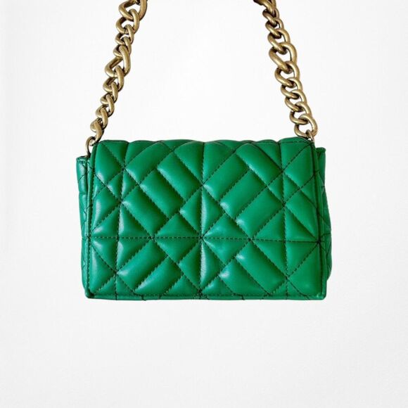 Zara Green Faux Leather Rectangle Medium Size Gold Chain Shoulder Bag - Picture 1 of 5